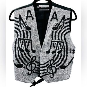 JC USA Vintage 80's Sequin Musical Notes Silver Black Vest Color Block Bling
